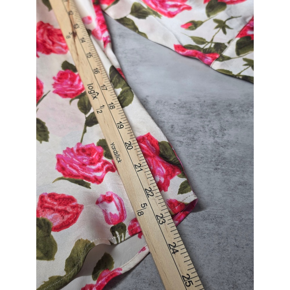 L'AGENCE 100% Silk Pink Rose Floral Top Womens M Split Neck Champagne *AS IS* - Picture 10 of 12